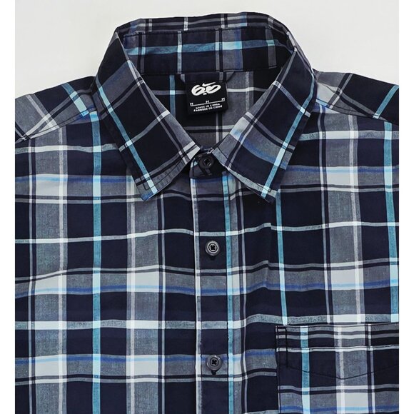 Nike 6.0 Mens Medium Navy Gray Blue Check Short Sleeve Pocket Logo Shirt - Picture 1 of 10